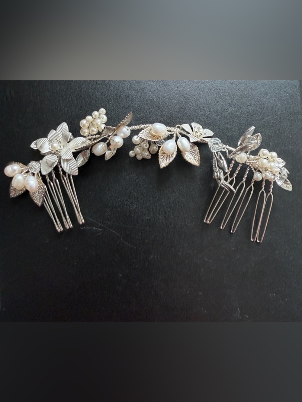 Pearl & Silver Floral Bridal Hair Comb Set
